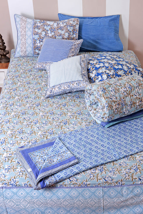 40s Cotton Pillow Cover in Floral Block Print